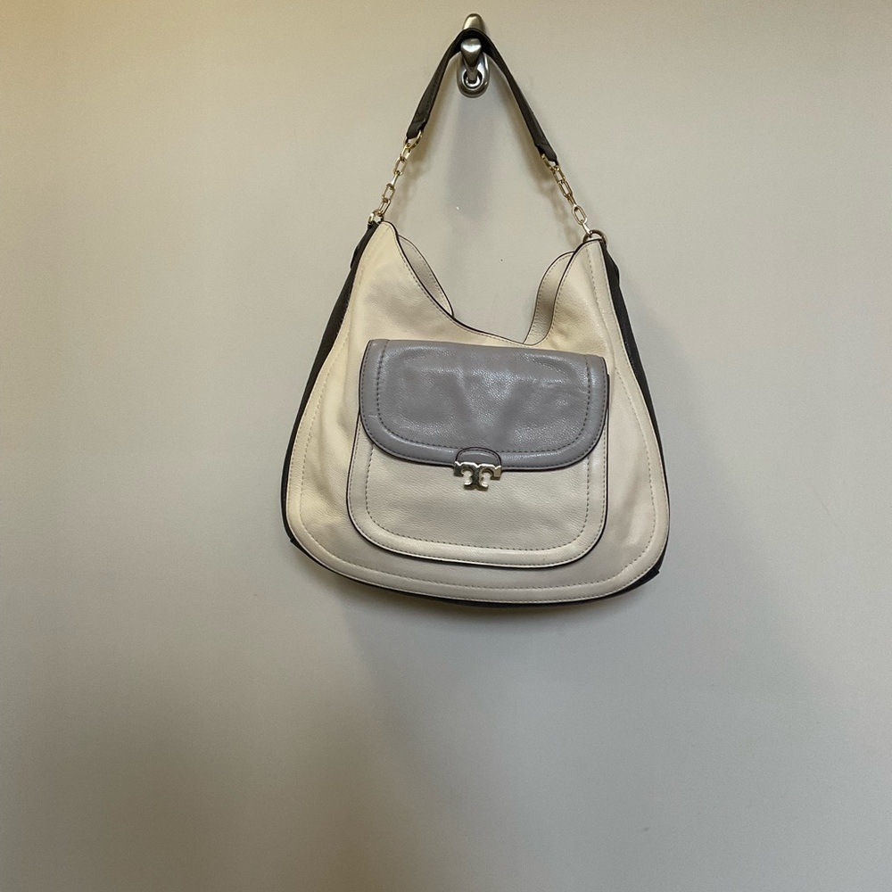 Reposh. Tory Burch Cream and Gray Leather Hobo Bag
